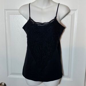 Boutique Essentials Cami Black Lace Tank Top Adjustable strap Size Medium Y2K